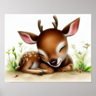 Poster Une aquarelle 3D image d'un jeune cerf