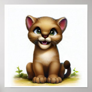Poster Une aquarelle 3D Image d'un jeune cougar