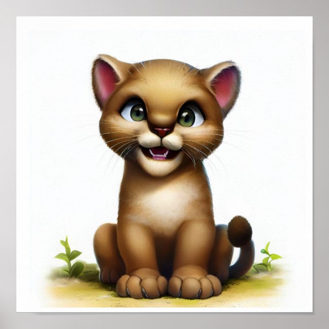 Poster Une aquarelle 3D Image d'un jeune cougar (Devant)
