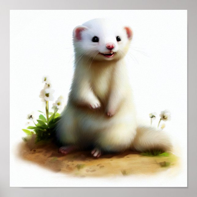 Poster Une aquarelle 3D peinte d'un joli furet (Devant)