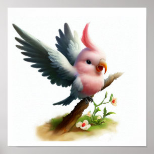 Poster Une aquarelle 3D peinte d'une jolie galah Cockatoo