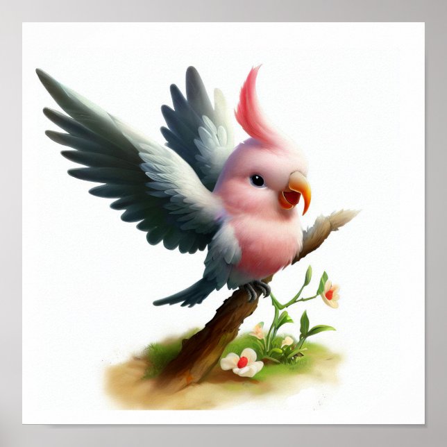 Poster Une aquarelle 3D peinte d'une jolie galah Cockatoo (Devant)