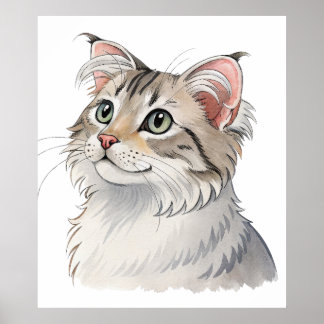 Poster Une aquarelle American Curl, chat