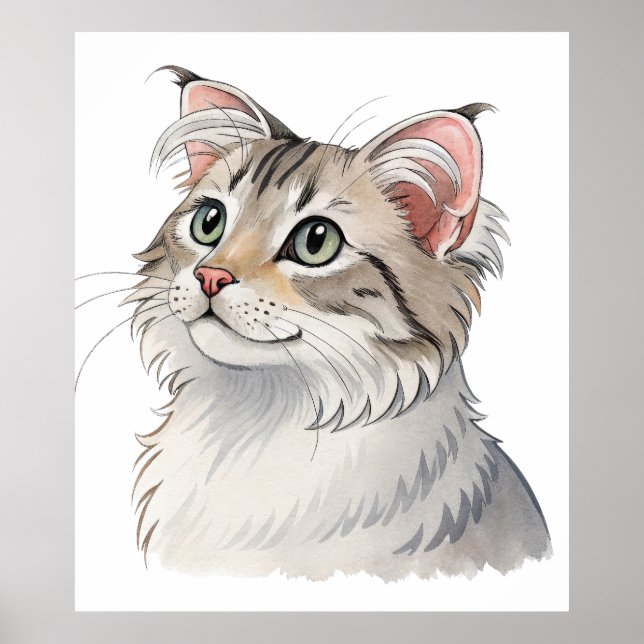 Poster Une aquarelle American Curl, chat (Devant)