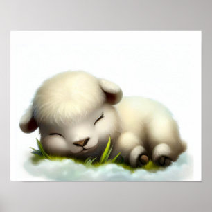 Poster Une aquarelle en 3D Image d'un mouton à jeunes den