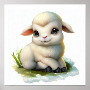 Poster Une aquarelle en 3D Image d'un mouton à jeunes den