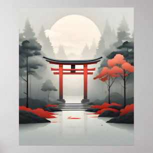 Poster Une aube tranquille : un paysage japonais serein