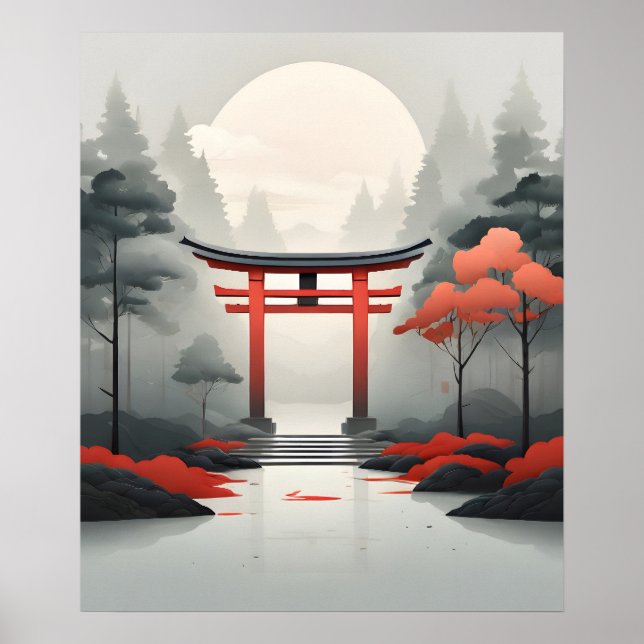 Poster Une aube tranquille : un paysage japonais serein (Devant)