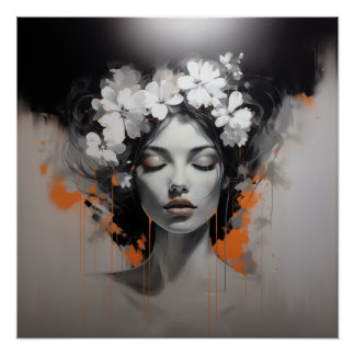 Poster Une Belle Femme Aux Yeux Fermés