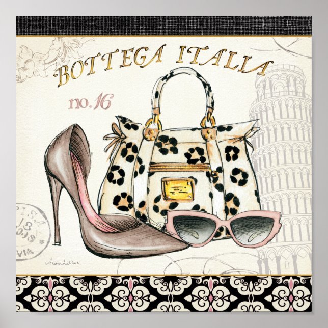 Poster Une chaussure, un sac et une paire de lunettes (Devant)