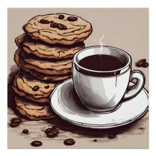Poster Une coupe de café et de cookies