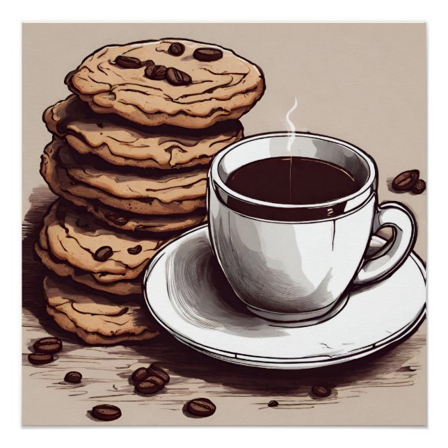 Poster Une coupe de café et de cookies (Devant)