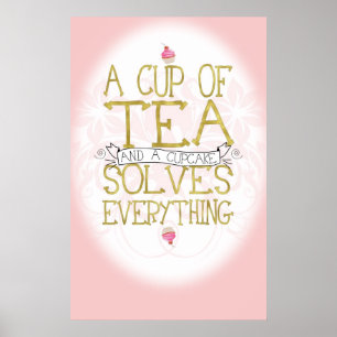Poster Une coupe de thé et une cupcake