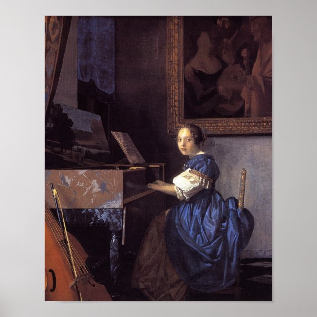 Poster Une dame assise à la Virginal (Devant)