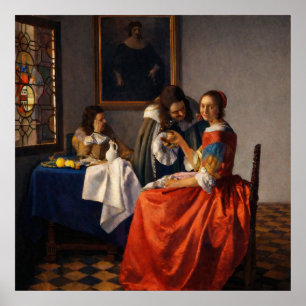 Poster Une Dame et Deux Gentlemen par Johannes Vermeer