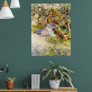 Poster Une dame lisant un journal par Carl Larsson