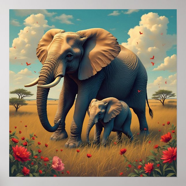 Poster Une douce maman sentimentale et un éléphant de béb (Devant)