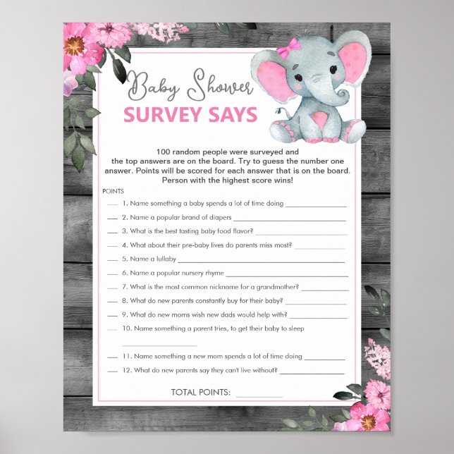 Poster Une Enquête Sur Les Filles Dit Baby shower Jeu Elé (Devant)