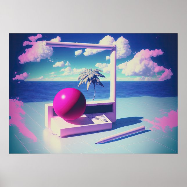 Poster Une évasion Vaporwave vers des mondes synthétiques (Devant)