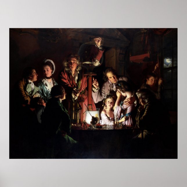 Poster Une expérience sur un oiseau dans une pompe à air (Devant)