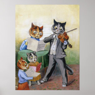 Poster Une famille de chats musiciens, Louis Wain