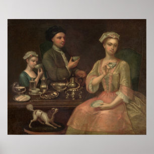 Poster Une famille de trois à Tea, vers 1727