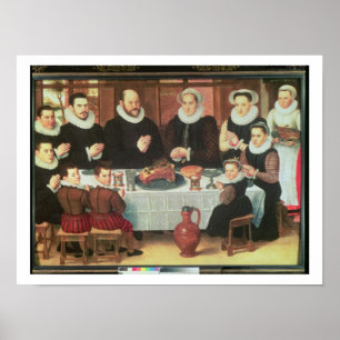 Poster Une famille disant la grâce avant le repas, 1585