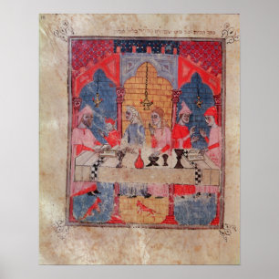 Poster Une famille réunie à la table pour la Pâque