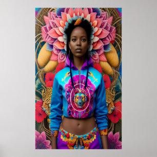 Poster Une femme africaine avec un costume à fleurs