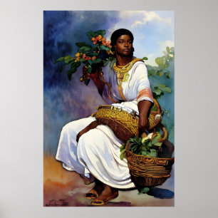 Poster Une femme africaine en costume avec un panier