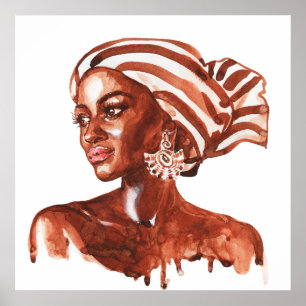 Poster Une femme africaine, oeuvre d'art réaliste. Aquare