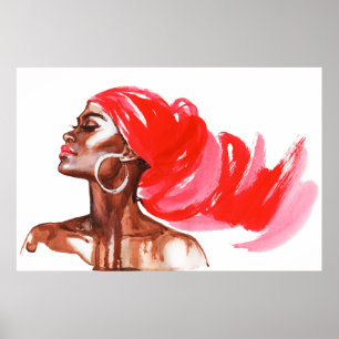 Poster Une femme africaine, portrait aquarelleux, style m
