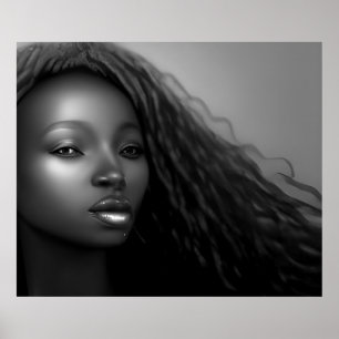 Poster Une femme afro-américaine lune Monochrome