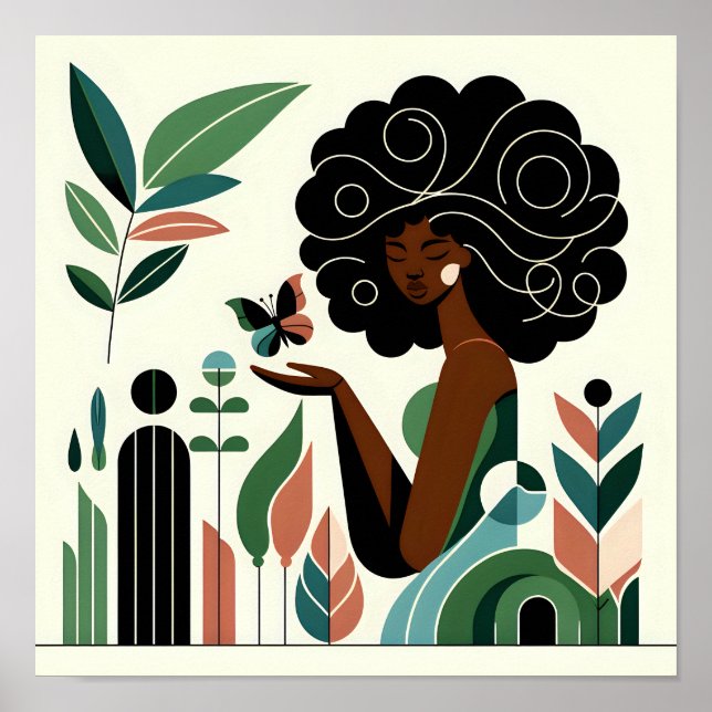 Poster Une femme afro-américaine tenant un papillon (Devant)