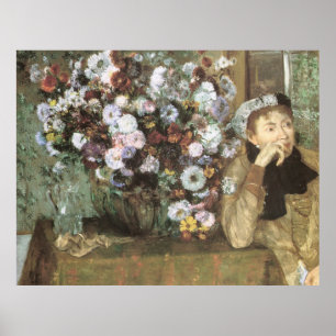 Poster Une femme avec des chrysanthèmes par Edgar Degas