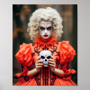 Poster Une Femme Avec Un Makeover Vampire Tenant Un Crâne