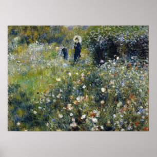 Poster Une femme avec un parasol dans un jardin par Augus