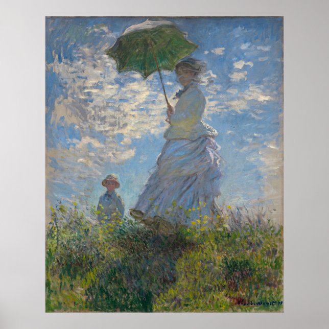 Poster Une femme avec un parasol par Claude Monet (Devant)