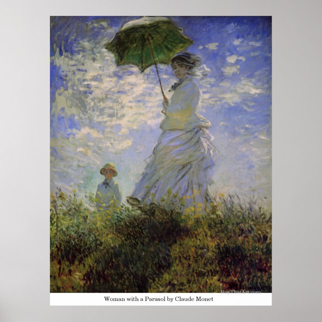Poster Une femme avec un parasol par Claude Monet (Devant)