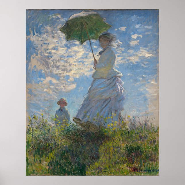 Poster Une femme avec un parasol | Paysage français (Devant)