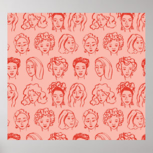Poster Une Femme branchée face dessinée