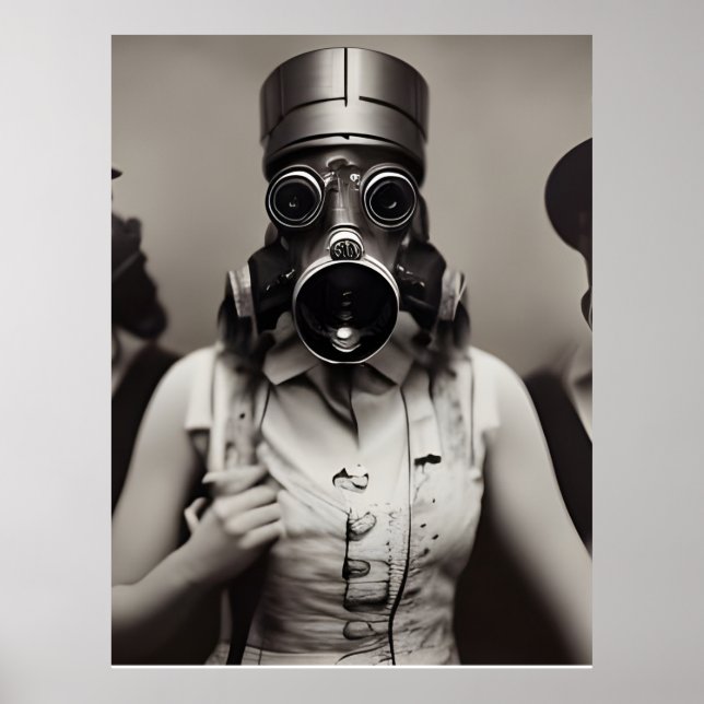 Poster Une femme dans un masque à gaz (Devant)