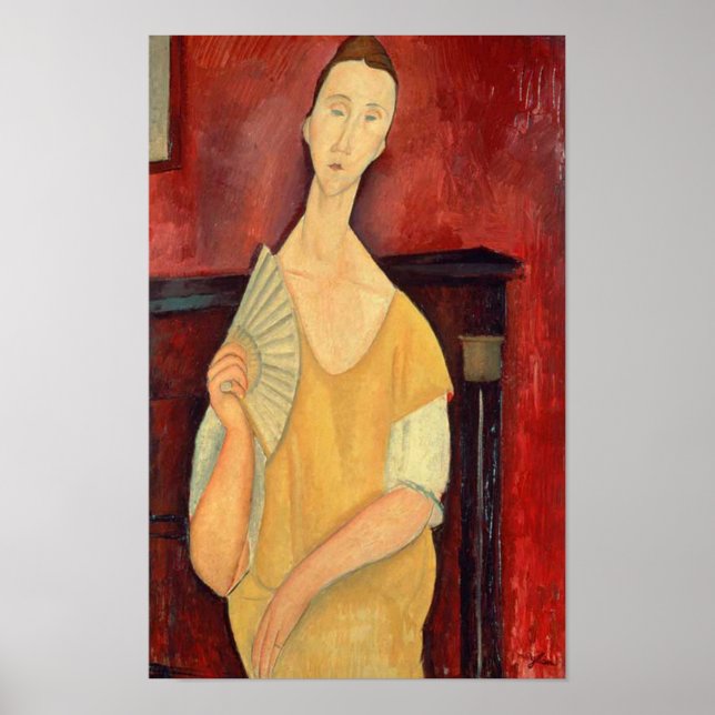 Poster Une femme de Modigliani avec un ventilateur Art Mo (Devant)