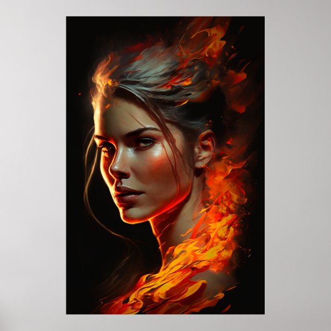 Poster Une femme de peinture à l'huile de feu (Devant)