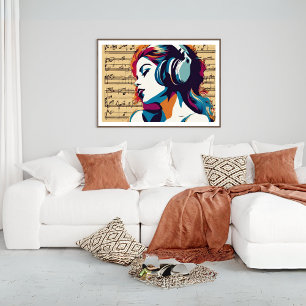 Poster Une Femme Écoute De La Musique Dans Un Casque Post