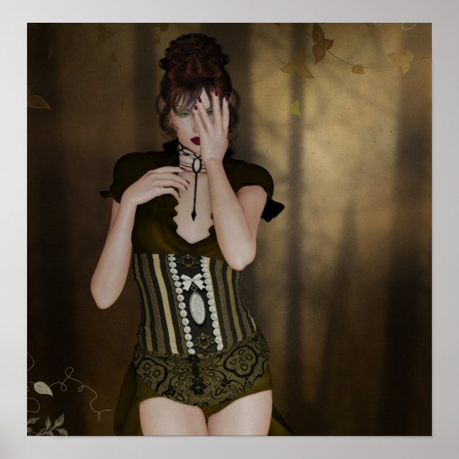 Poster Une femme en attente : Portrait numérique Art goth (Devant)