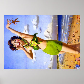 Poster Une femme en bikini vert