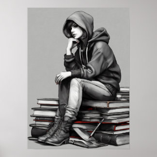 Poster "Une femme en rouge, seule"