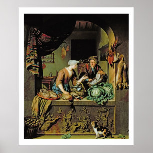 Poster Une femme et un marchand ambulant de poissons,