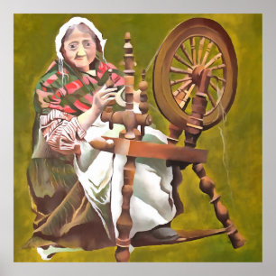 Poster Une Femme Irlandaise Âgée Artiste À Une Roue De Ro